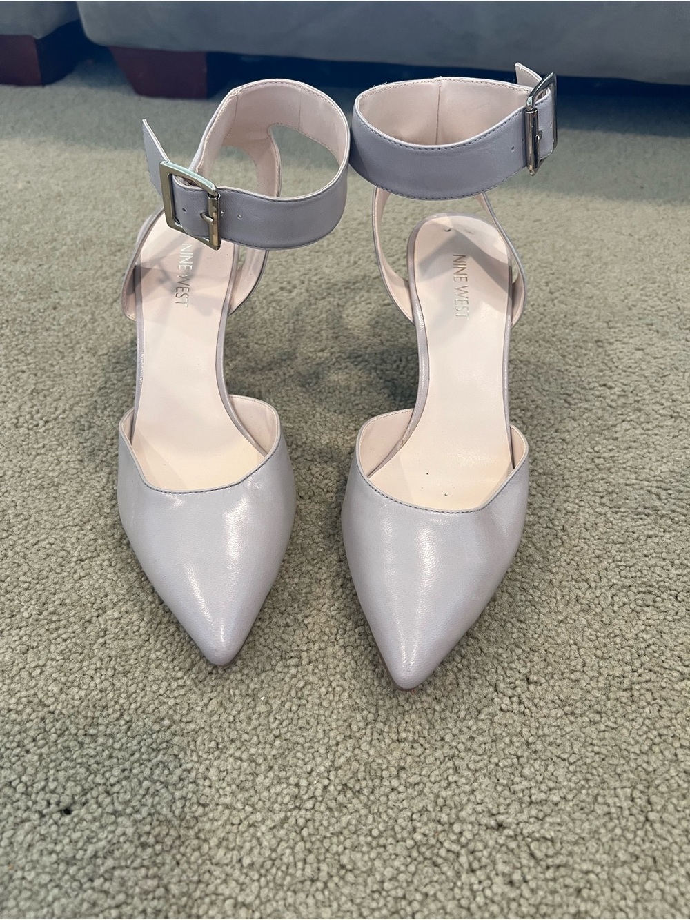 Nine West Gray Leather Ankle Strap D’Orsay Pointed Toe Heels Size 7.5M